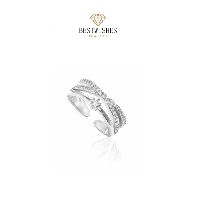 Jewelry แหวนเพชร แหวนทองคำขาว  แหวนแฟชั่นปรับได้ แหวนสุภาพสตรี J005Z ของขวัญที่สวยงาม