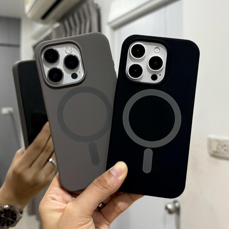 [iP17เข้าแล้ว] 🔥มีส่งด่วน ในกทม.🔥 เคส Silicone Magnetic แม่เหล็ก Black Grey บุกำมะหยี่-สีพื้น เคสซิลิโคน TPU