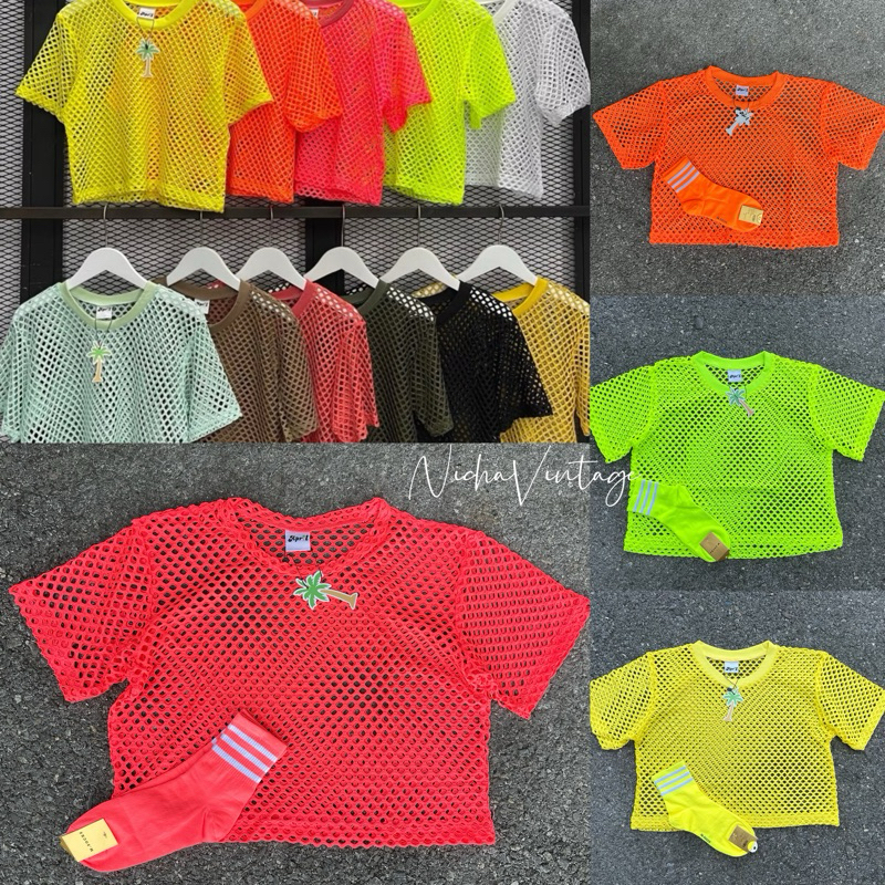 เสื้อครอปตาข่ายใหญ่ โอเวอร์ไซร์ -44 (มีสีนีออน) ถ่ายจากงานจริง
