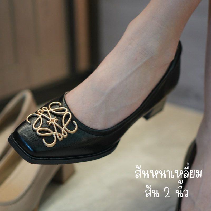 พร้อมส่งจากไทย 670775 670774 รองเท้าส้นสูง ทำงาน 2 นิ้ว อะไหล่ทอง รองเท้าทำงาน หัวตัด