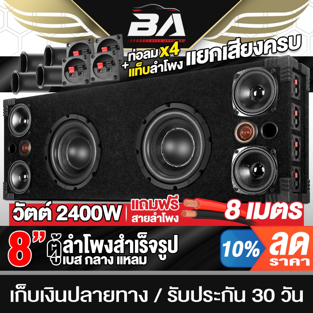 BA SOUND ตู้ลำโพงสำเร็จรูป 8นิ้ว 2400W 4OHM แถมสาย 8M BA-8845B ตู้ลำโพง 8 นิ้ว ลำโพงติดรถยนต์ ลำโพงบ้าน ตู้ลำโพงซับ