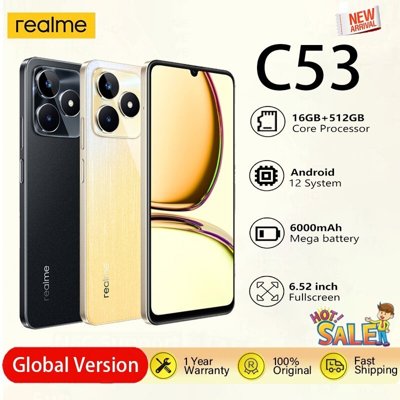 [คลังสินค้าพร้อม] Realme C53 ขนาด 6.7​​​​​​​​​​​​4 นิ้ว 4/5G(8+256GB) กล้อง AI 50MP, สมาร์ทโฟน COD