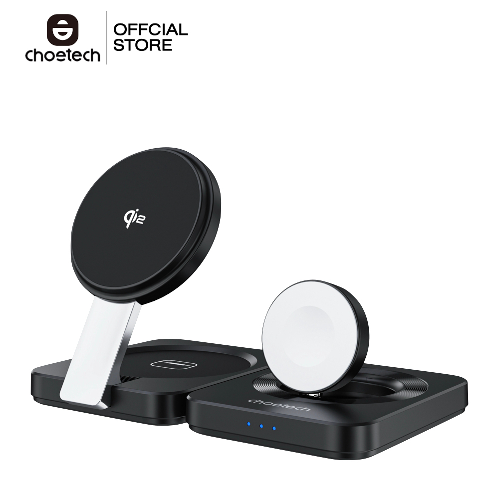 แท่นชาร์จไร้สาย Choetech Qi2 3 in 1 travel wireless charger 15W- Black