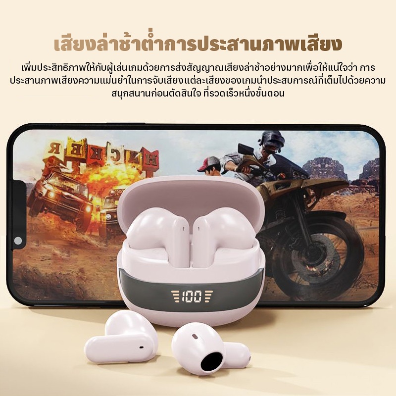 TWS ใหม่หูฟังบลูทู ธ ไร้สายกึ่งในหูแบตเตอรี่สามจอแสดงผลดิจิตอลจริงเกมเพลง 0 Delay Space Stereo สัมผัสลายนิ้วมืออัจฉริยะ