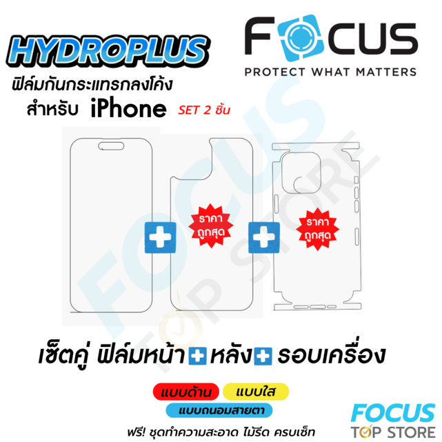 ฟิล์มไฮโดรเจล Hydroplus ฟิล์มหน้า-ฟิล์มหลัง รอบเครื่อง สำหรับ iPhone 16/Plus/Pro/PM 15/Plus/Pro/PM 2ชิ้น