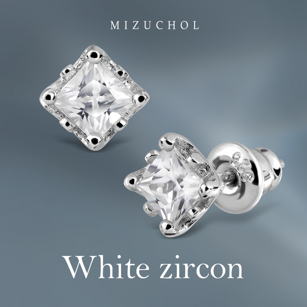 Mizuchol- ต่างหูเงินแท้ชุบทองคำขาว ประดับเพทายแท้ : Frozen Grace