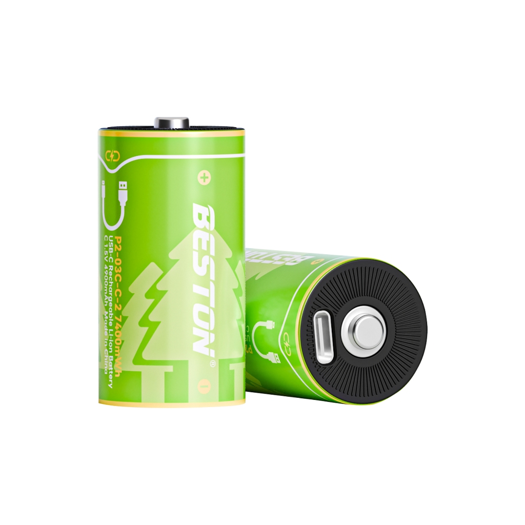 ถ่านชาร์จ BESTON 7400mWh C Size (สีเขียว) Type-c 1.5V Li-ion Batter (1 แพ็ค 2 ก้อน พร้อมสาย USB)