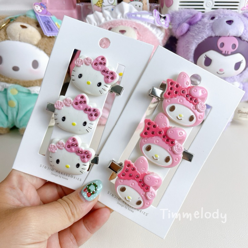 พร้อมส่ง กิ๊บติดผม Sanrio กิ๊บซานริโอ้เพชรน้อยขนาดเล็ก แผงละ 3 ชิ้น