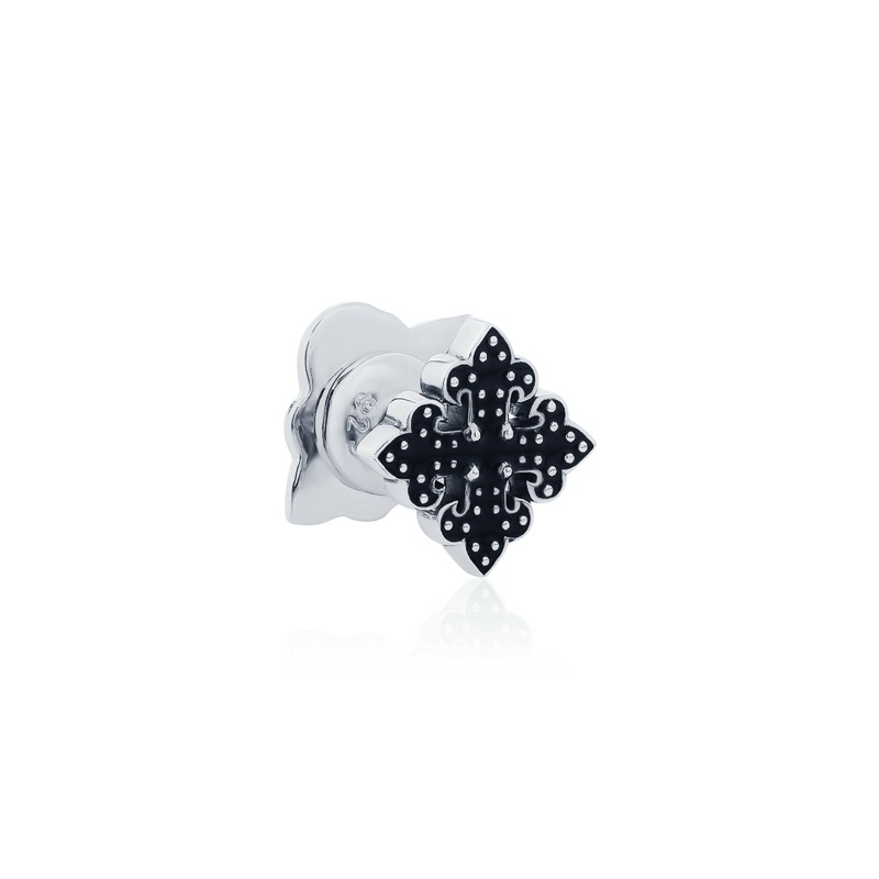 AKE AKE Rocking Cross Earring ต่างหูก้านเงินแท้ 925 กางเขนศักสิทธิ์ ลง Black Enamel จำหน่ายต่อชิ้น/ข้าง