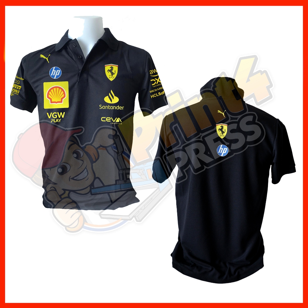 Polo พร้อมส่งเสื้อโปโลสีดำ Ferrari F1 Monza Italian GP 2024 เสื้อเชิ๊ต เสื้อโปโล เสื้อ shirt 100% Cotton ผ้าคอตตอน100%