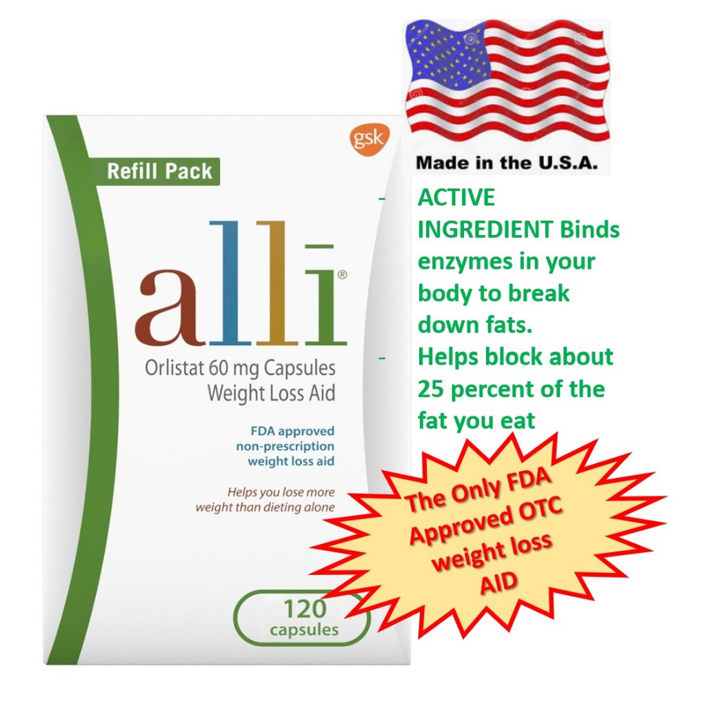 Alli Weight Loss Diet Pills, Orlistat 60 mg Capsules, 120 Count Refill Pack, Orlistat ยาลดน้ำหนัก แพ