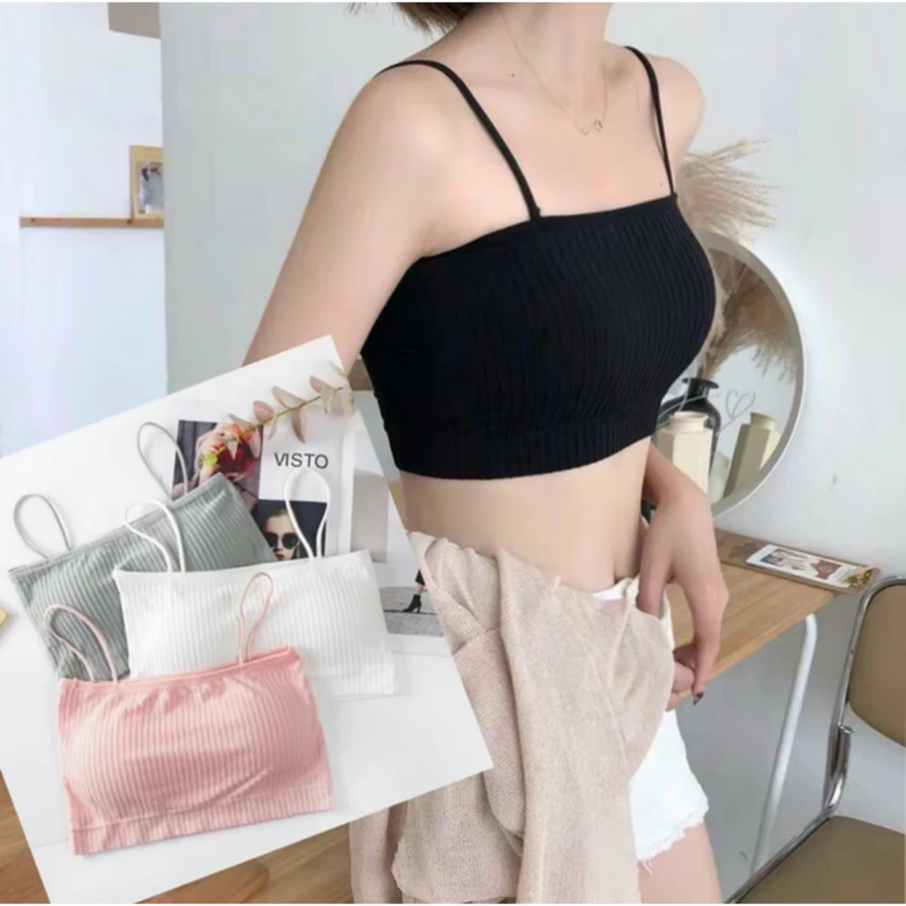 สายเดี่ยว ครอปสั้น เสื้อใน แบบกระชับไร้ขอบ ไร้โครงดันทรง ผ้านิ่มใส่สบาย ทรงสปอร์ตบรา NY037