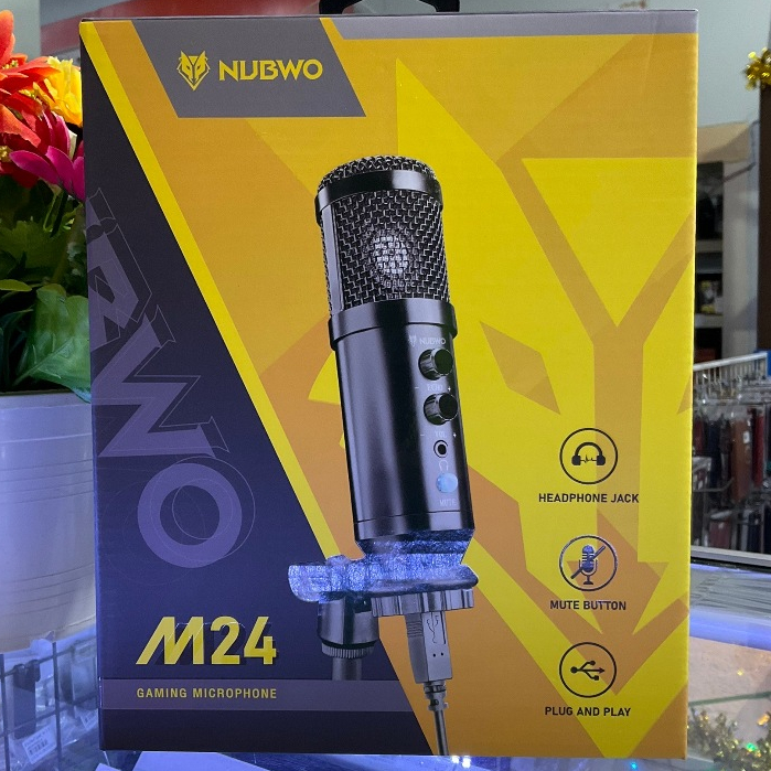 NUBWO Microphone USB Condenser (M24) Black (ไมโครโฟนยูเอสบี) ขาไมค์วัสดุแข็งแรง/พร้อมปรับระดับการใช้งาน
