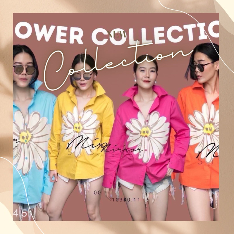 Mirrorsister 00804.5 เสื้อเชิ้ตสกรีนลายดอกโตสีครีมบานฉ่ำ