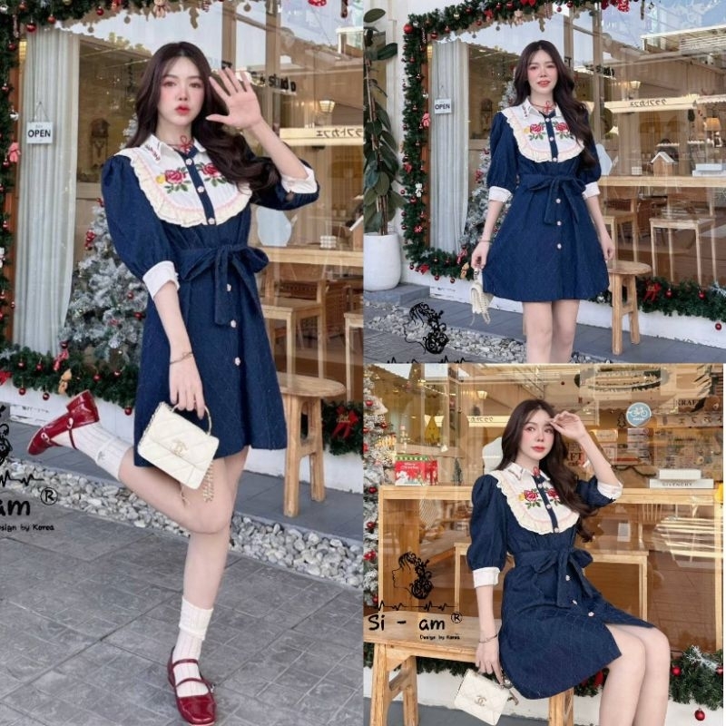 เดรสยีนส์collection ใหม่สุดน่ารักอกระบายย ลายยีนส์สะกิดสีเข้ม