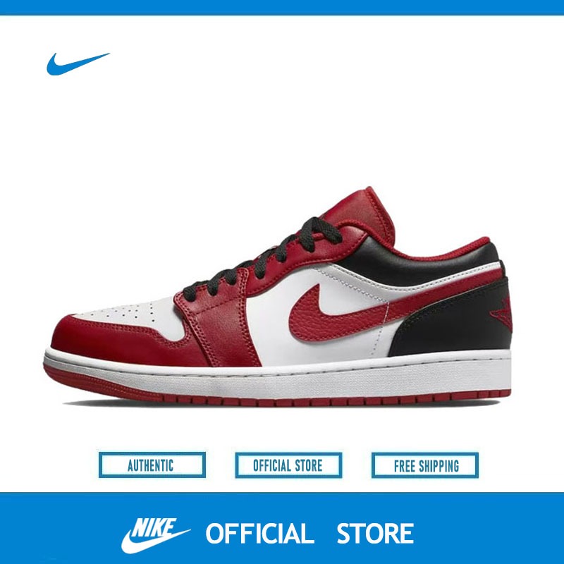 Original Nike Air Jordan 1 Low Bulls 553558-163 Low-top retro basketball shoes red white and black