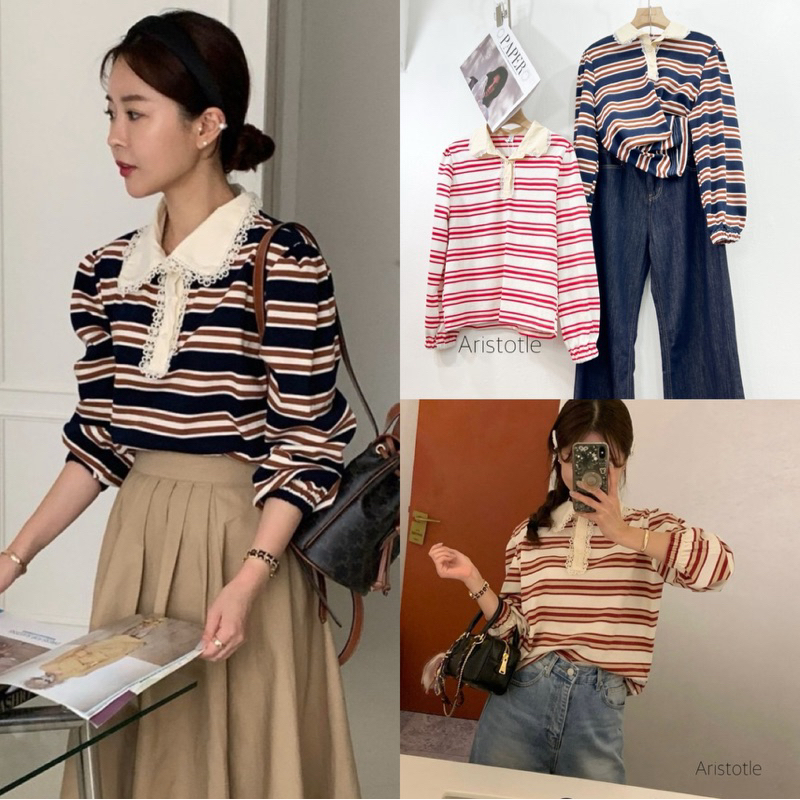 (สีแดงพรีออเดอร์) พร้อมส่งสีกรม เสื้อคอปกกุ๊นขอบช่วงปก ผ้าคัตตอล ใส่สบาย ปลายแขนจั๊มเล็กๆ สไตล์เกาหลี