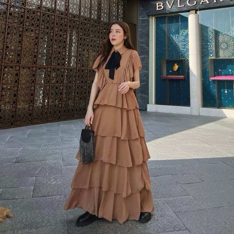 เดรส FLAT2112 FF0031 LADY DIANA DRESS | CHOCO M แท้ 💯%