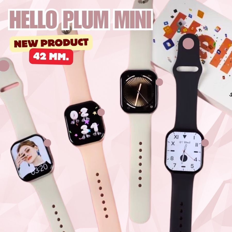 New Hello Plum ขนาด 42mm.Smartwatch สมาร์ทวอทช์หน้าจอคมชัดทัชกรีนลื่น โทรได้ มีเมนูไทย เปลี่ยนสายได้ พลิกข้อมือหน้าจอติด