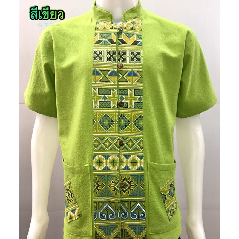 เสื้อผ้าฝ้ายผู้ชายแขนสั้นเสื้อแต่งหมี่คู่1 (อก40-56)