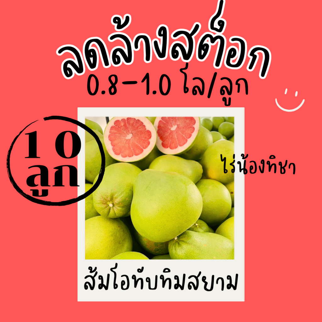 ส้มโอทับทิมสยามไร่น้องทิชา 10 ลูก (0.8-1.0โล/ลูก)