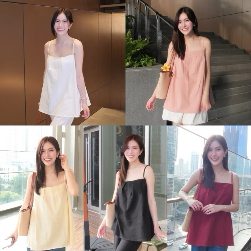 เสื้อสายเดี่ยว ตีเกล็ด,คอเหลี่ยม,สปาเกตตี้,สายเดี่ยวคอเหลี่ยม,ผ้าฝ้าย,ชบาเสื้อผ้าฝ้าย,ผ้าฝ้าย