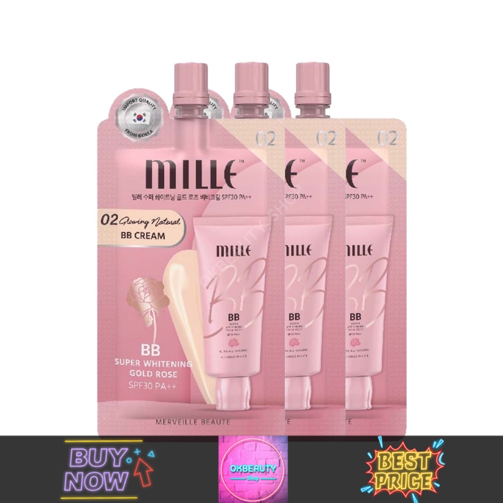 Mille Super Whitening Gold Rose BB Cream มิลเล่ โกล์ดโรส บีบีครีม (6ml.)
