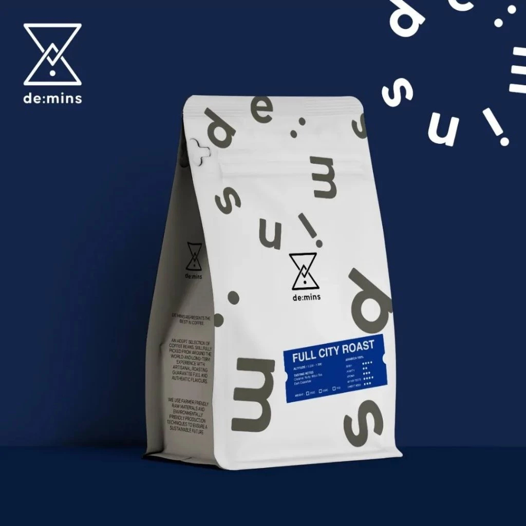((250g.)) เมล็ดกาแฟคั่วกลางค่อนเข้ม FULL CITY ROAST อราบิก้า 100% De:mins Coffee Roaster