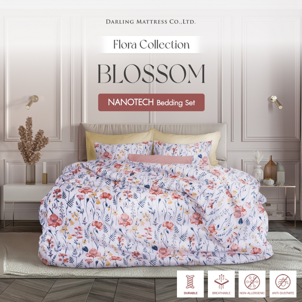 Darling Mattress ที่นอนดาร์ลิ่ง ชุดผ้าปูและผ้านวมรุ่นนาโนเทค ลายบลอสซั่ม NANOTECH Bedsheet and Duvet Set (BLOSSOM)