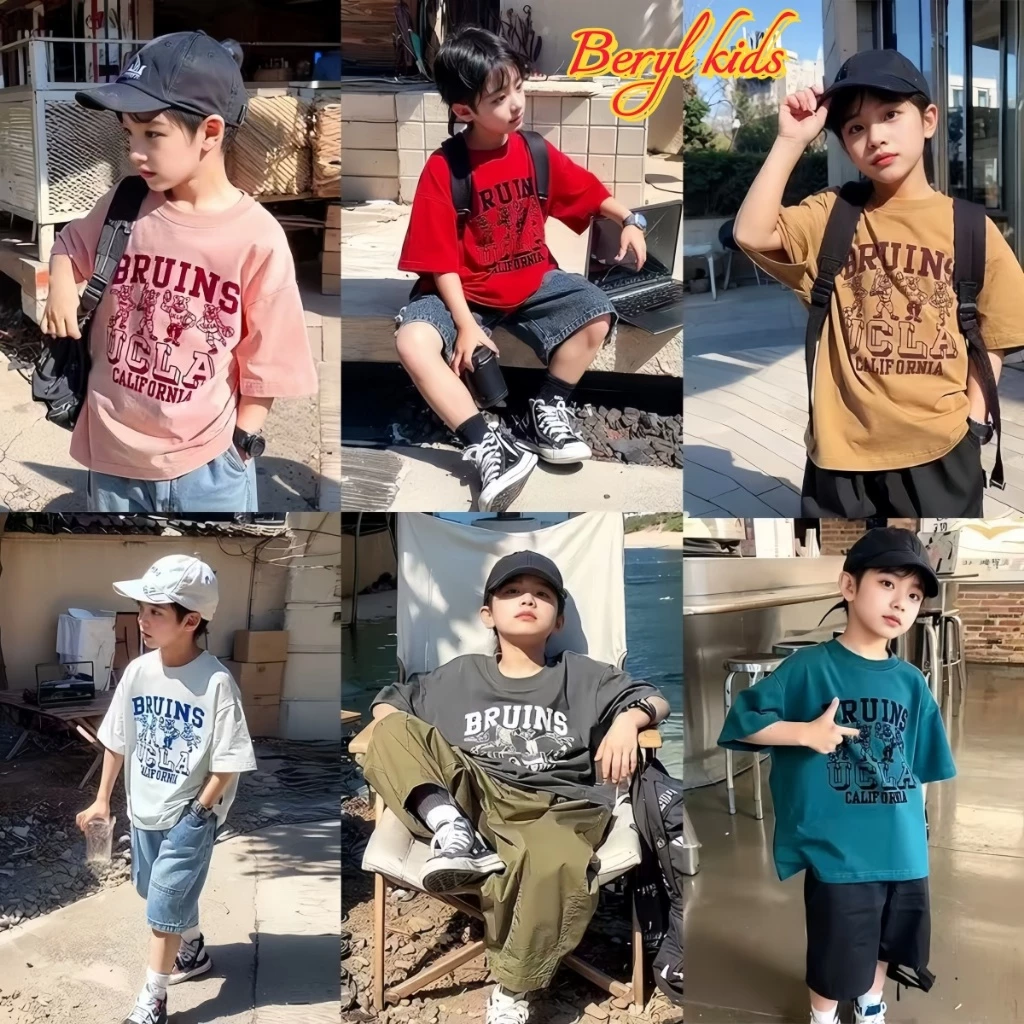 Beryl kids🌸เสื้อยืดแขนสั้นเด็ก🎀แขนสั้นพิมพ์ลาย เสื้อคอกลม แฟชั่นฤดูร้อน สไตล์เกาหลี สำหรับเด็กชายและเด็กหญิง
