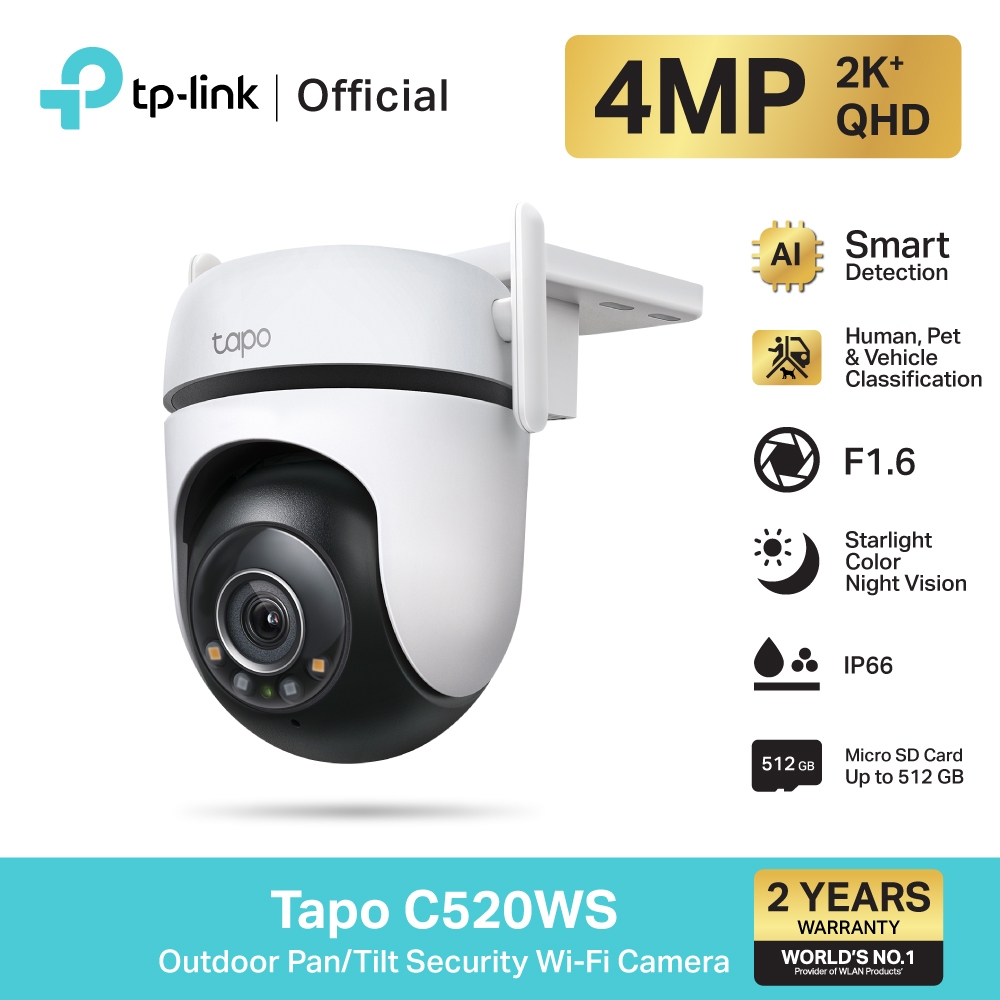 TP-Link Tapo C520WS กล้องไวไฟ 4MP 2K+ QHD ใช้งานภายนอก Starlight Color Night Visionให้ภาพสีได้ดีแม้แ