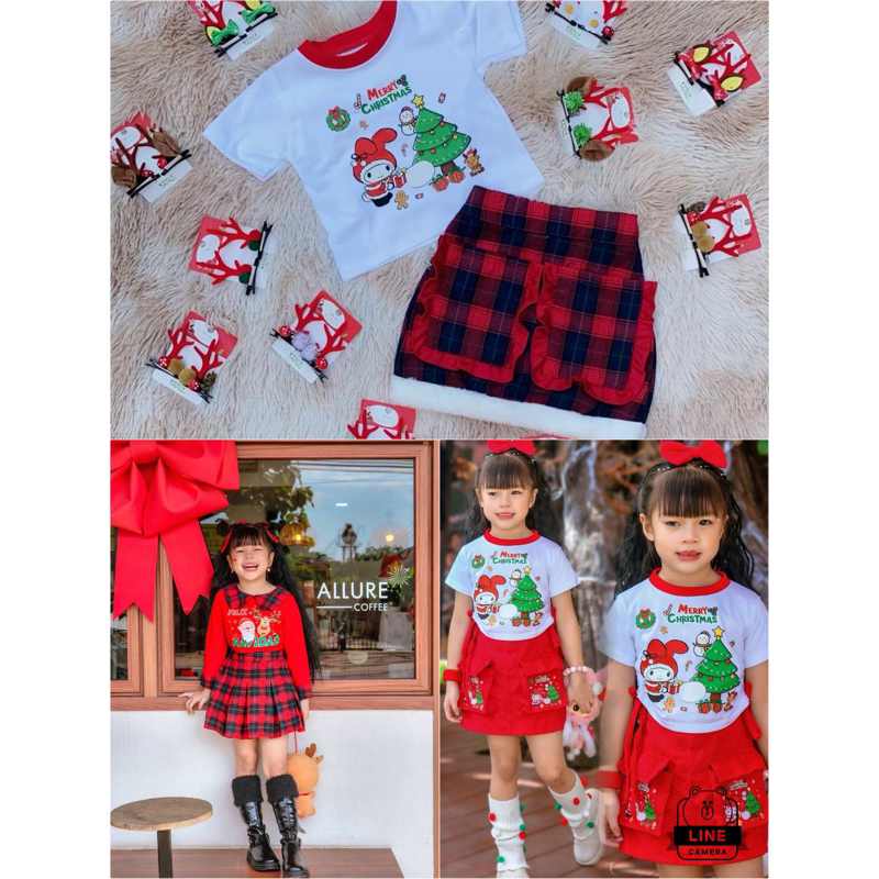 C1 ชุดเซ็ต 3 ชิ้น ชุดแซนต้าครอส ชุดคริสมาสต์ ชุดสีแดง