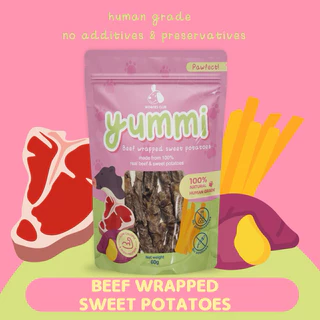 ขนมสุนัข Yummi เนื้อวัวพันมันหวาน(หนึบ) ขนมน้องหมา เพื่อสุขภาพทำจากเนื้อสัตว์แท้ๆ