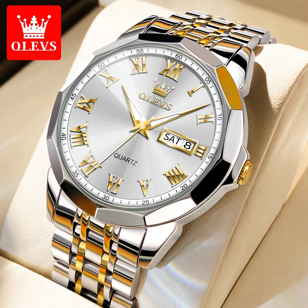 OLEVS นาฬิกาผู้ชาย กันน้ำ100% สายสเตนเลส นาฬิกาข้อมือผู้ชาย หน้าปัดขนาดใหญ่ สไตล์ธุรกิจ นาฬิกาควอตซ์
