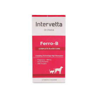 Intervetta Dr.Choice Ferro B บำรุงเลือด สุนัขและแมว แม่พันธุ์ ตั้งท้อง ให้นมลูก หลังผ่าตัด โลหิตจาง(สีชมพู)(100 เม็ด)