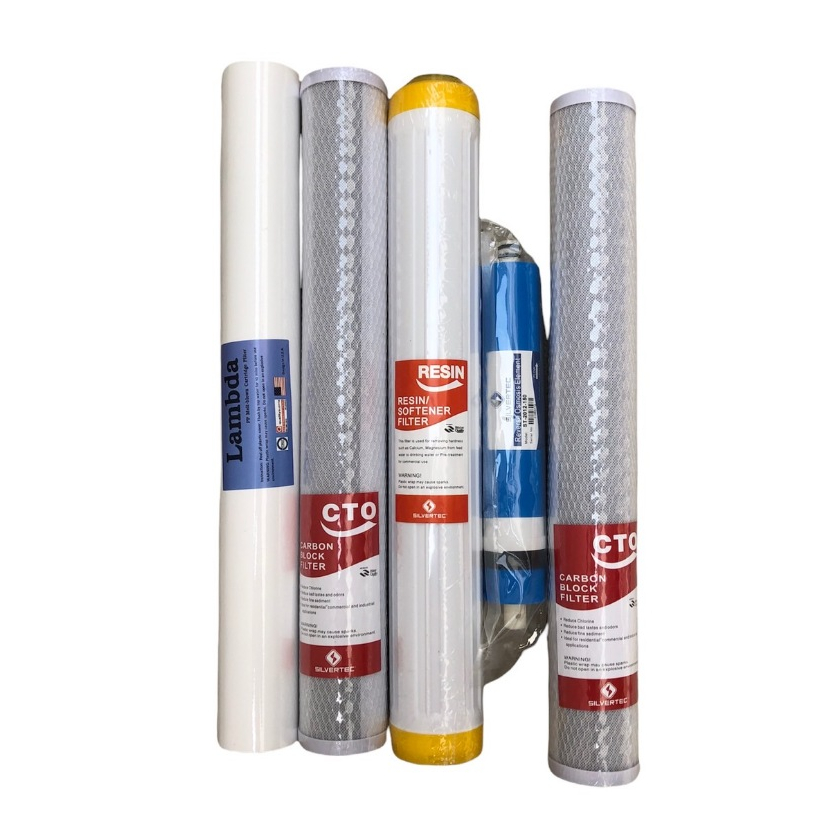 ชุดไส้กรองตู้น้ำดื่มหยอดเหรียญ 5 ขั้นตอนระบบ RO 150GPD (PP20"5M+CTO20"+Resin20"+RO150G+CTO20")10")