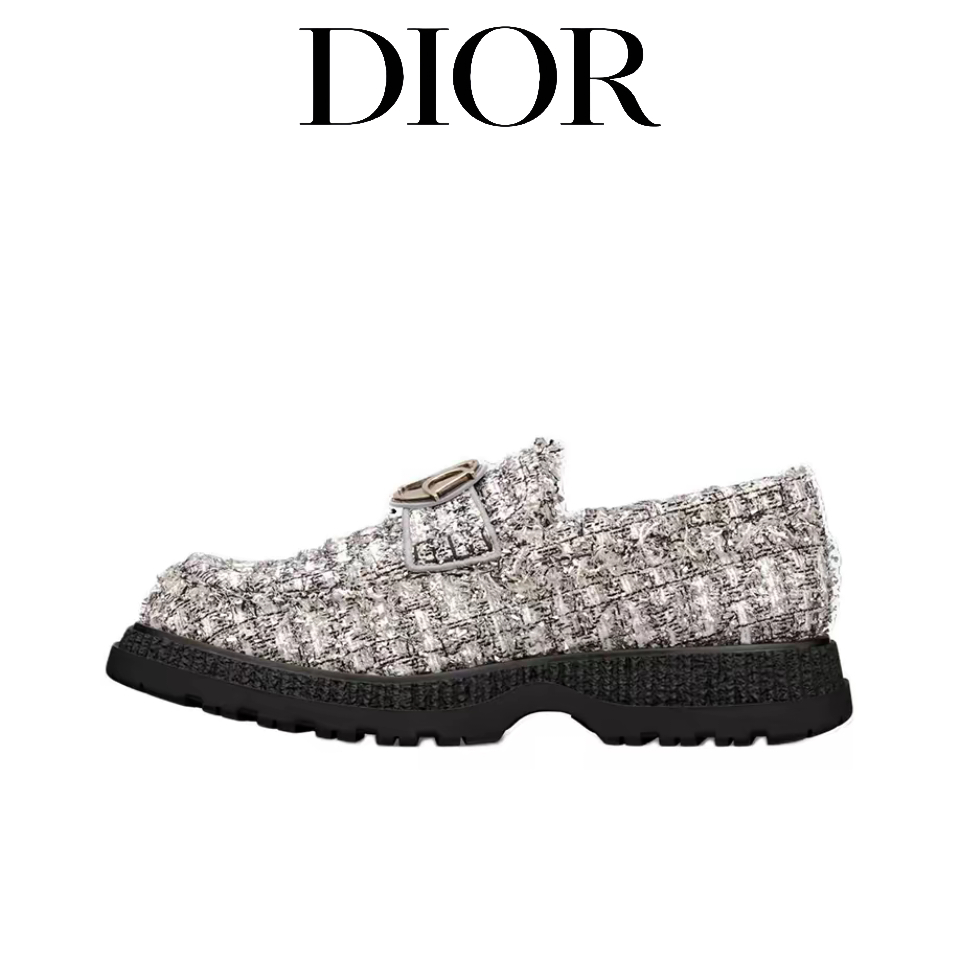 Dior Buffalo สบายโลฟเฟอร์สีเงินรองเท้าลำลองสำหรับบุรุษและสตรี