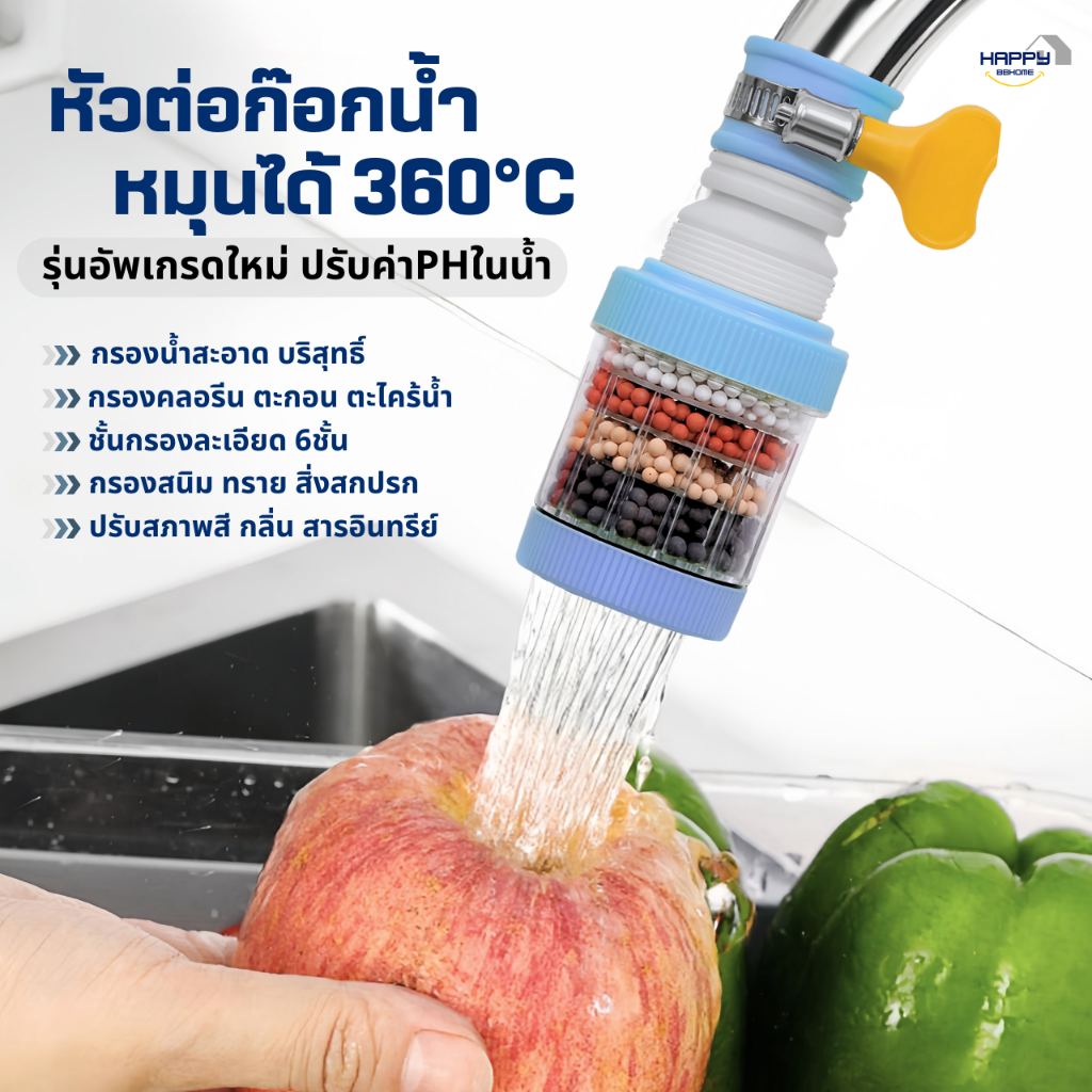 หัวต่อก๊อกกรองน้ำ(รุ่นอัพเกรด)หมุนได้ 360°Cชั้นกรอง 6ชั้น กันน้ำกระเด็น หัวกรองก๊อกน้ำ ที่กรองน้ำ หัวกรองน้ำ
