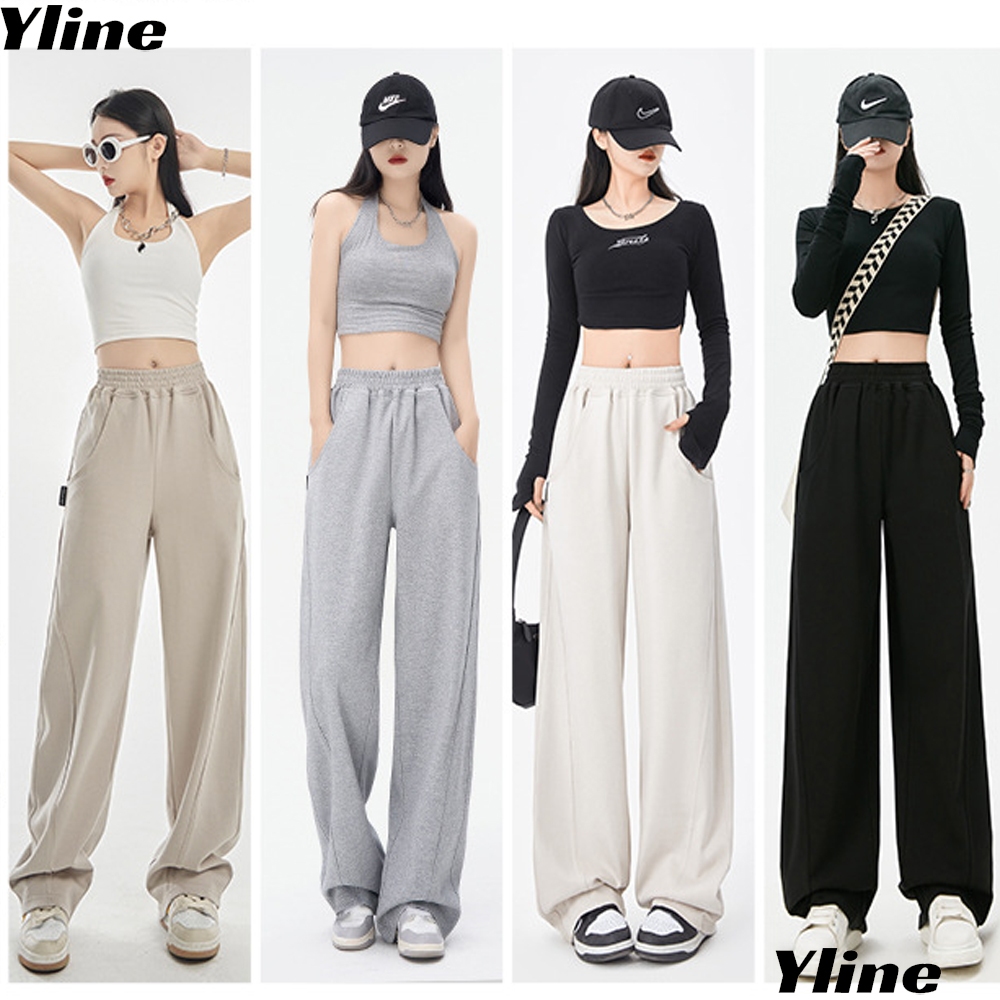 Yline พร้อมส่ง กางเกงลำลองผู้หญิง กางเกงขาตรง เอวสูง ผ้านุ่ม มี 5 สีให้เลือก