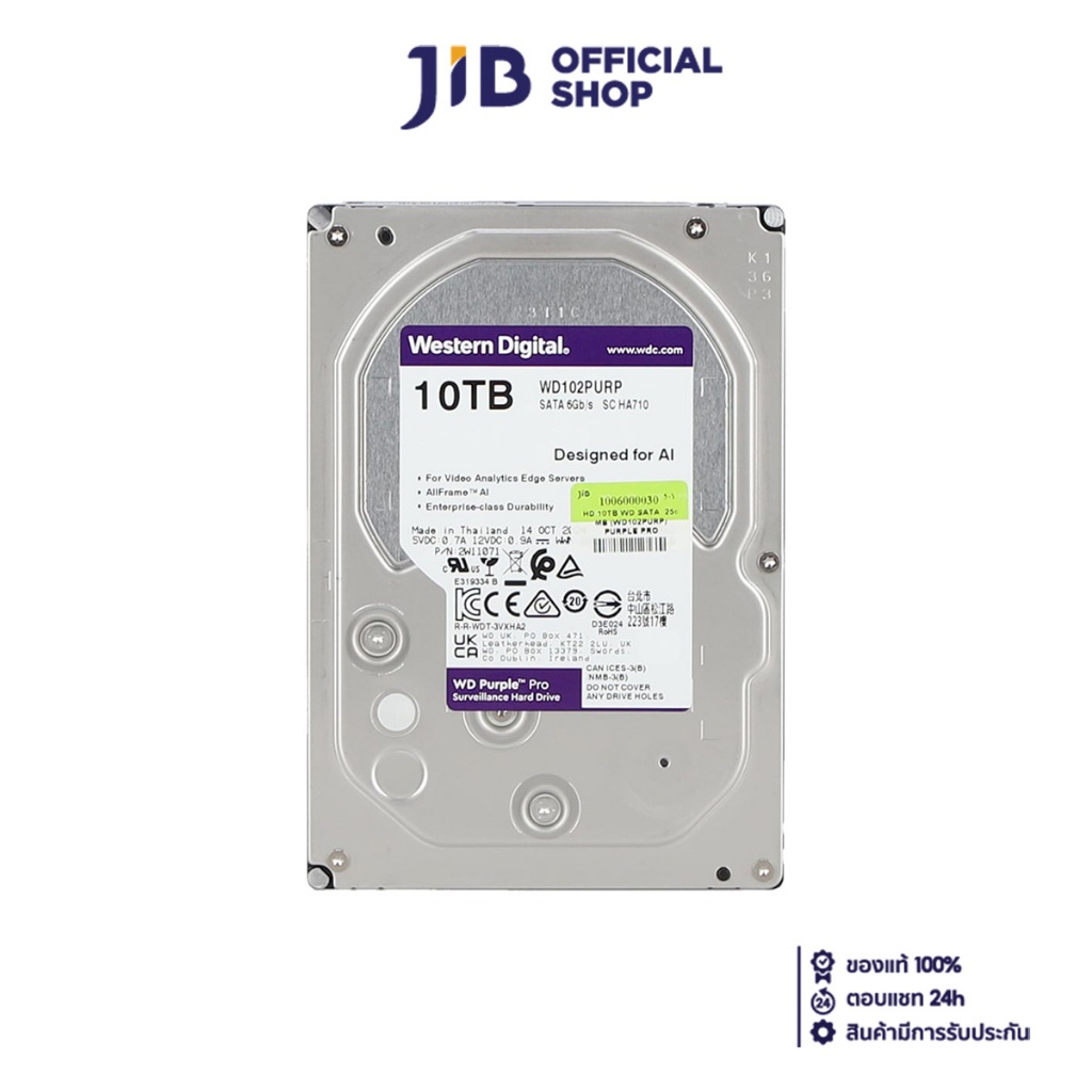 10 TB 3.5 INCH HDD (ฮาร์ดดิสก์ 3.5 นิ้ว) WD PURPLE PRO - 7200RPM SATA3 (WD102PURP)