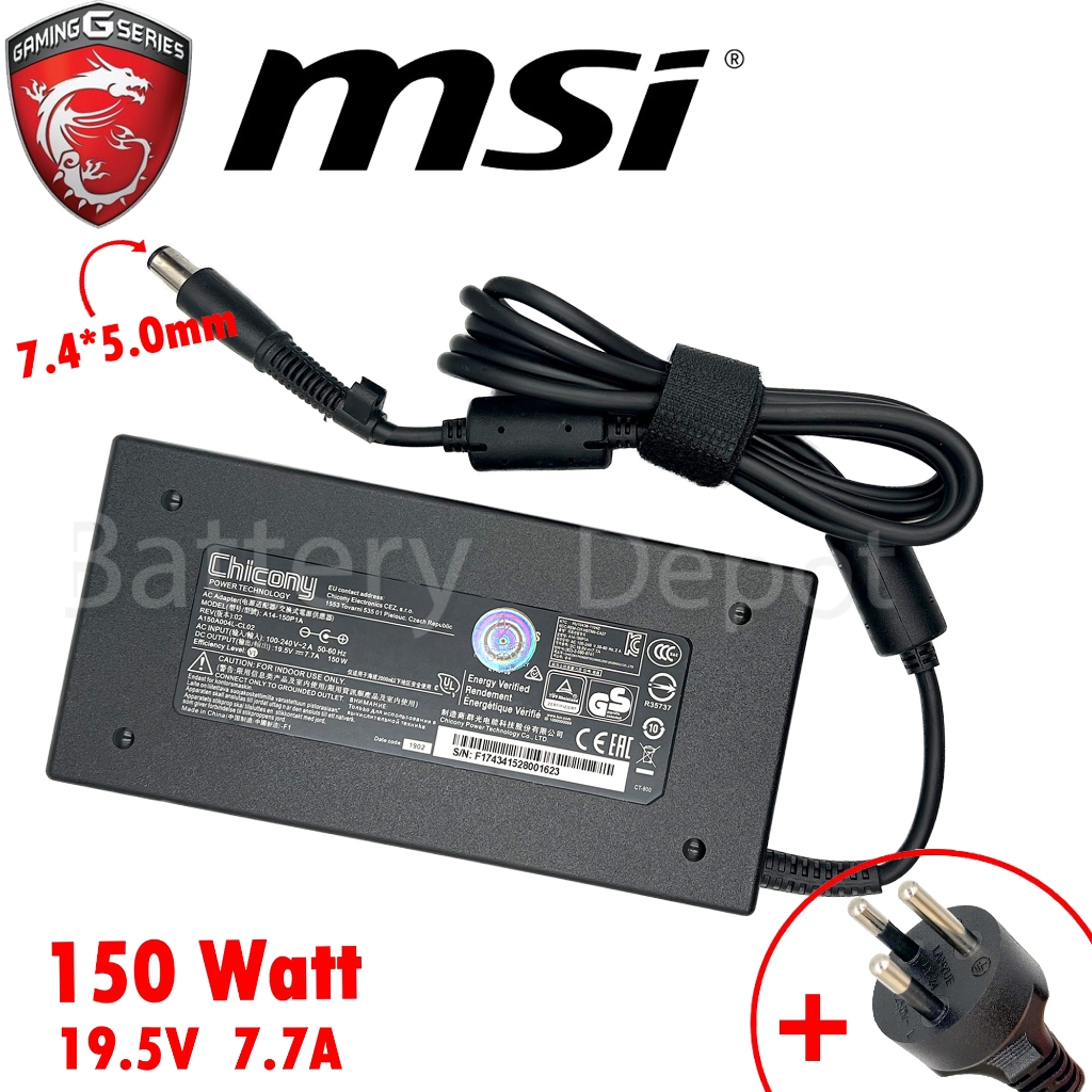 MSI Adapter ของแท้ MSI GP73 GE63 GL63 19.5V/7.7A 150W 7.4 สายชาร์จ MSI, อะแดปเตอร์