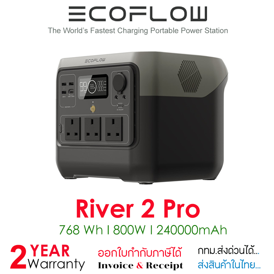 (กทม.ส่งด่วนได้) EcoFlow RIVER 2 Pro Portable Power Station แบตเตอรี่ 800W AC แบตเตอรี่สำรอง อเนกประสงค์ พกพาสะดวก