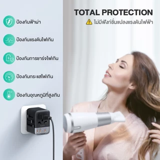 AUKEY PA-TA07 35W หัวแปลงปลั๊กต่างประเทศ 35W Travel Adapter มาพร้อม ช่อง USB-C และ USB-A