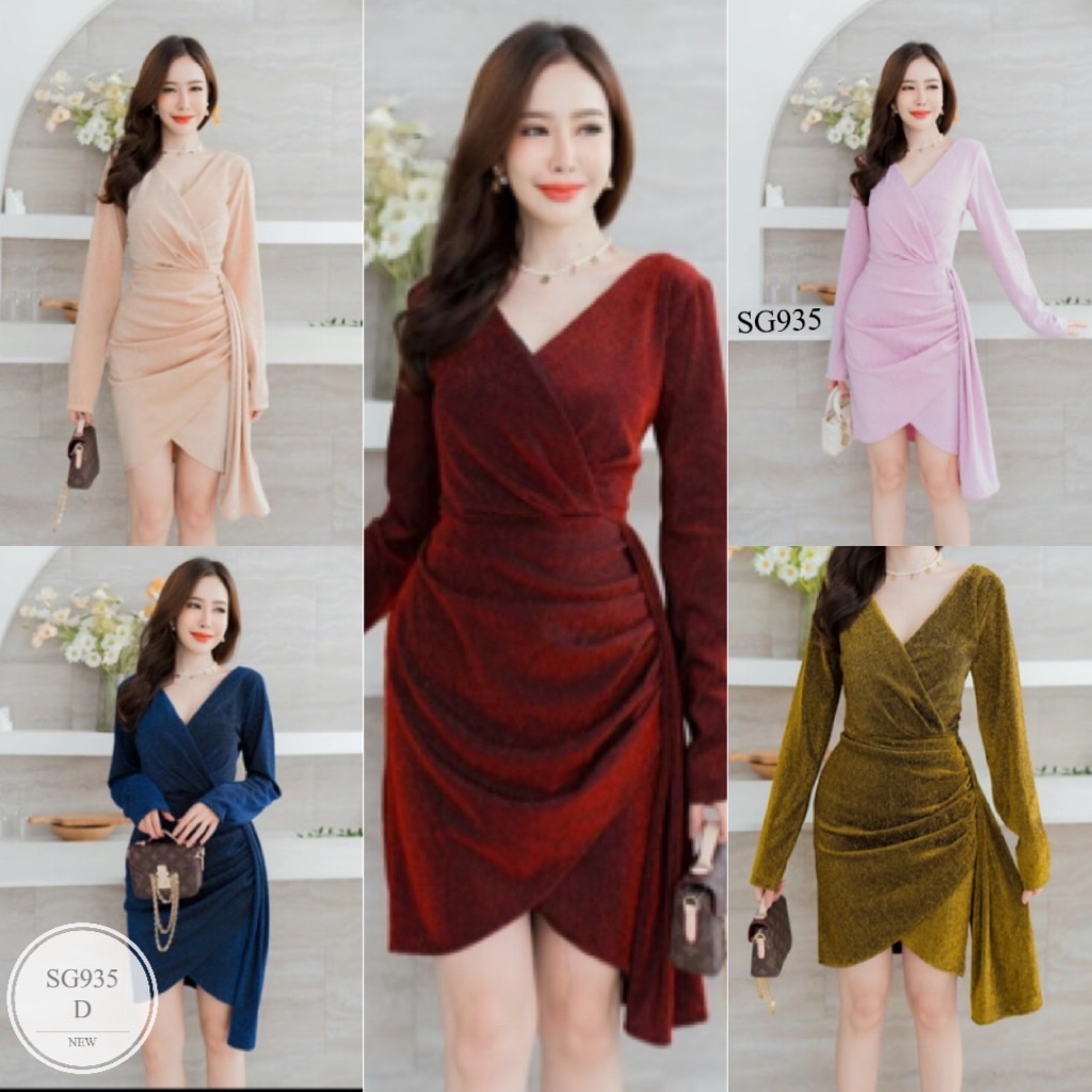 SG935 เดรสออกงานทรงกลีบบัว แต่งสไบข้าง ยืดได้เยอะ #สาวอวบใส่ได้ Clothing Women