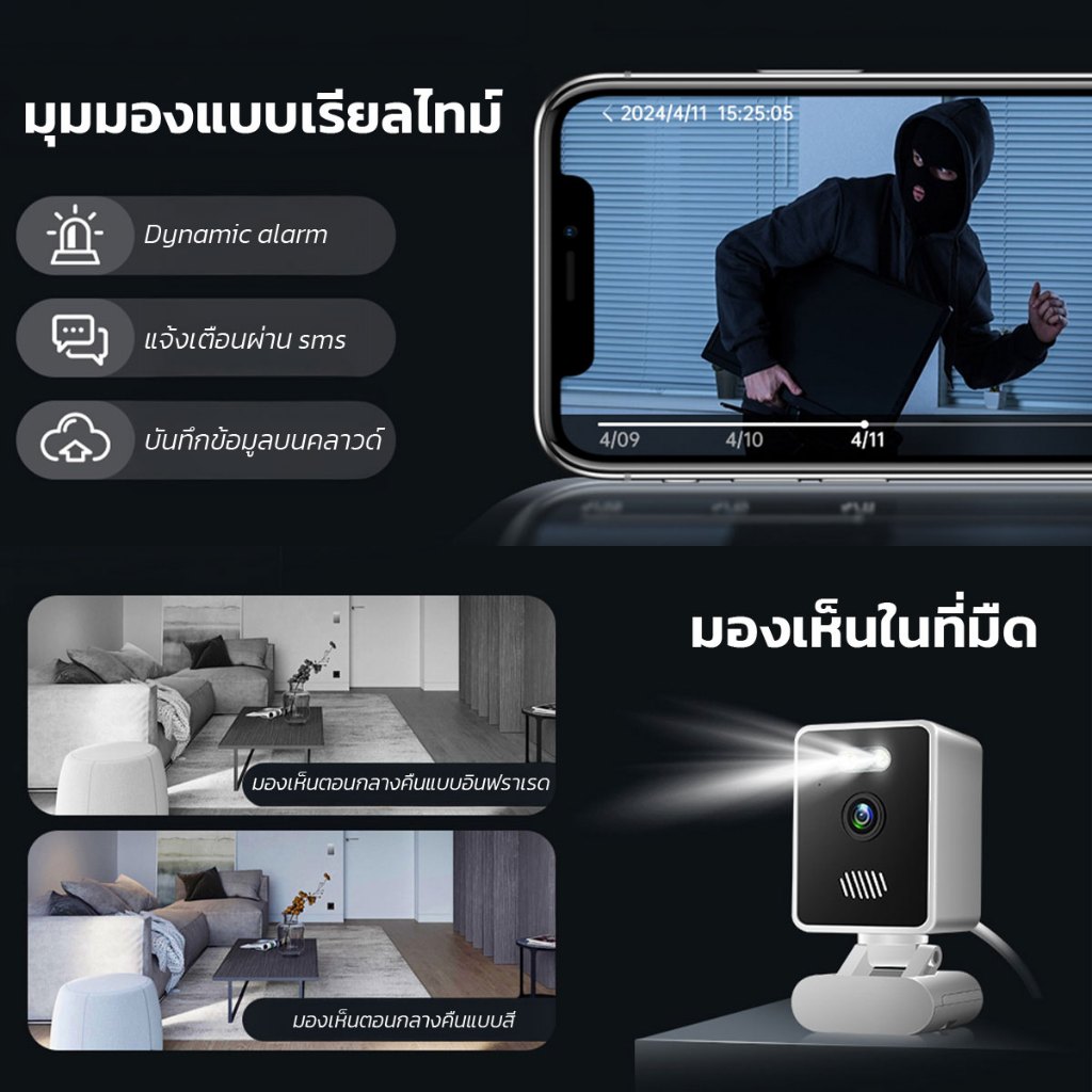 IWACHI กล้องวงจรปิด Mini รุ่น Wifi คมชัดระดับ Ultra HD ใช้ภายในบ้าน  เชื่อมต่อผ่าน App