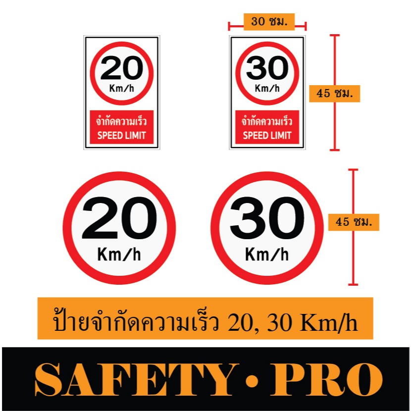 ป้ายจำกัดความเร็ว 20 ป้ายจำกัดความเร็ว 30 Km/h อะลูมิเนียม ติดสติ๊กเกอร์สะท้อนแสง – Safetypro ป้ายจราจร วงกลม
