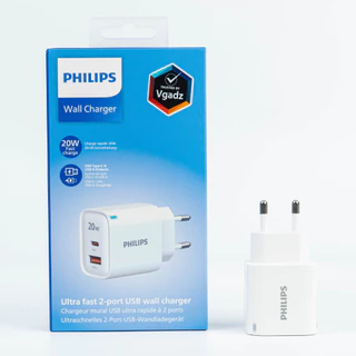 Philips หัวชาร์จเร็ว PD20W เทคโนโลยีล่าสุด GAN อะแดปเตอร์ 2 / 1 พอร์ต