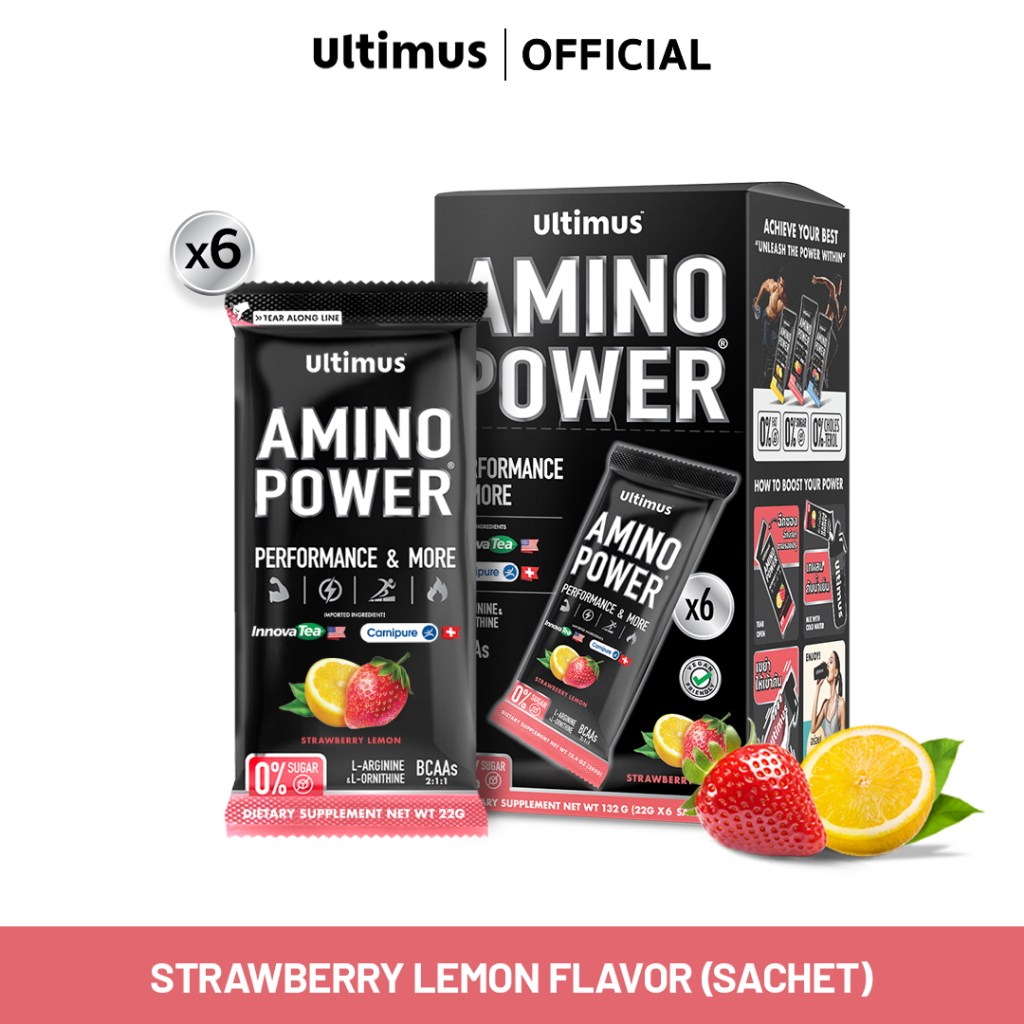 [ลดเพิ่ม60.- ULTRDEC60]Ultimus Amino Power (Active BCAAs 2:1:1) Strawberry Lemon 1 กล่อง ขนาดซอง22g (Pack6)