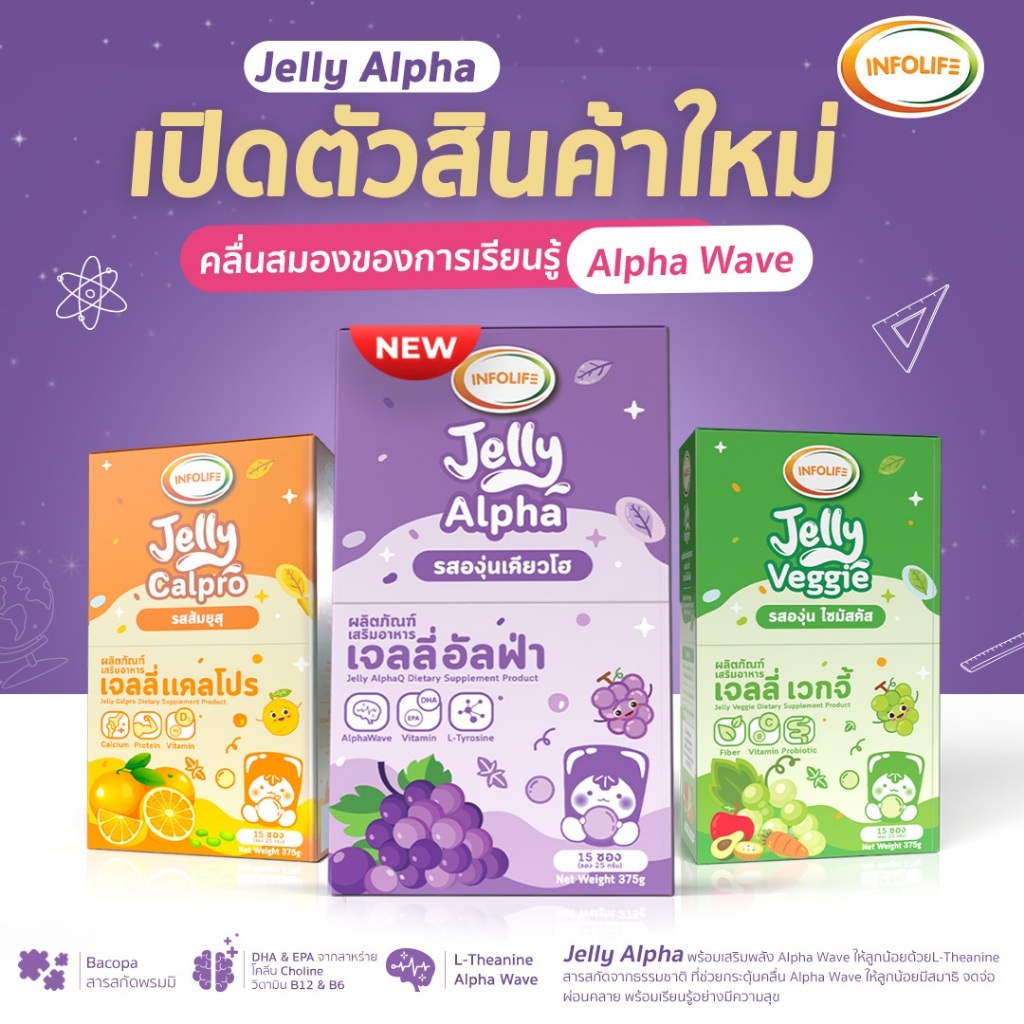 Infolife เจลลี่เวกจี้ + เจลลี่แคลโปร + เจลลี่อัลฟ่า ปรับสมดุลลำไส้ เพิ่มสูง เสริมสมาธิ+จดจ่อ สำหรับเด็ก