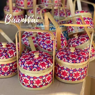 บ้านหวาย-ปิ่นโตลายพิกุล ปิ่นโตไม้ไผ่ ขนาด 6 นิ้ว